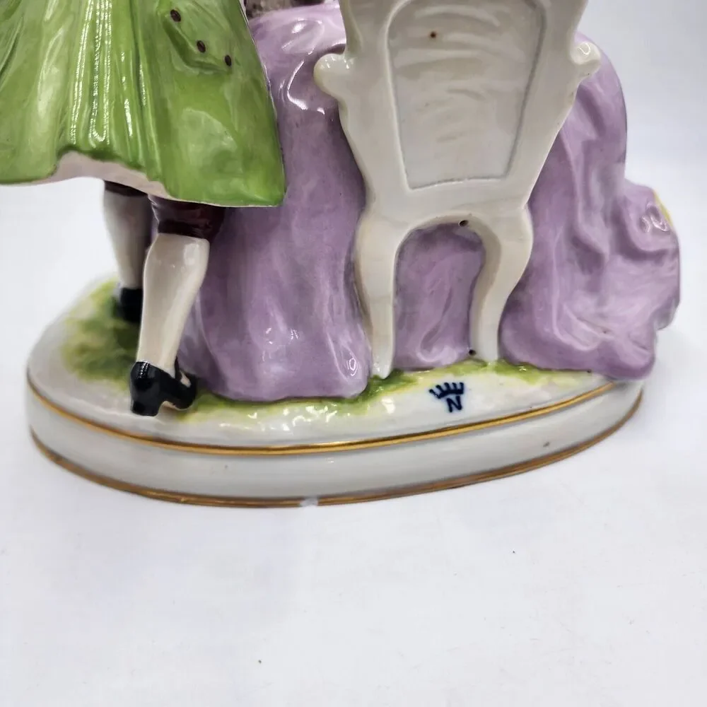 Antique Signed CARL THIEME Dresden Lace Potschappel Figurine Rococo Couple